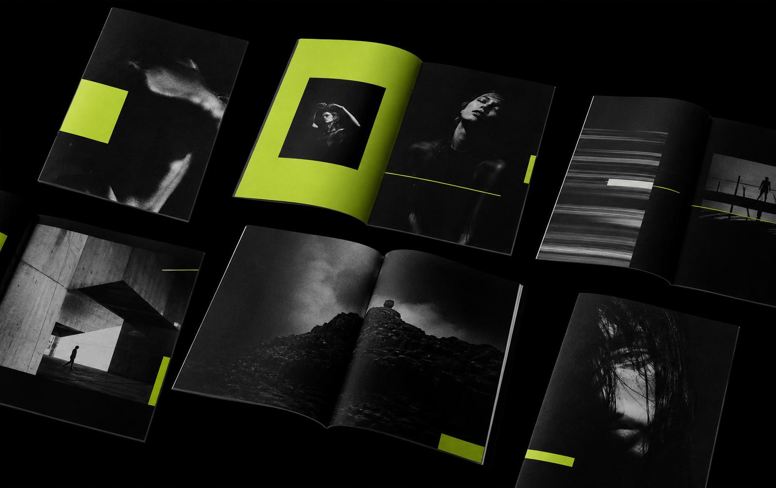 Maquettes de magazine éditorial noir et vert néon